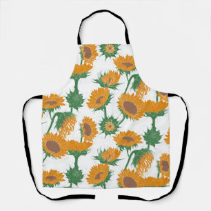 Woodblock Print Sunflower orange Apron