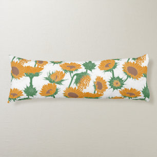 Woodblock Print Sunflower orange Body Cushion
