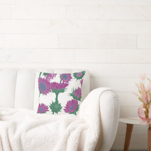 Woodblock Print Sunflower pink Cushion