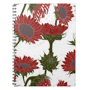Woodblock Print Sunflower red Notebook