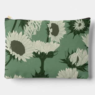 Woodblock Print Sunflower white Accessory Pouch