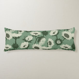Woodblock Print Sunflower white Body Cushion