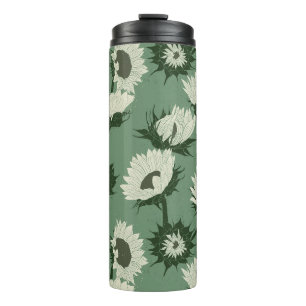 Woodblock Print Sunflower white Thermal Tumbler