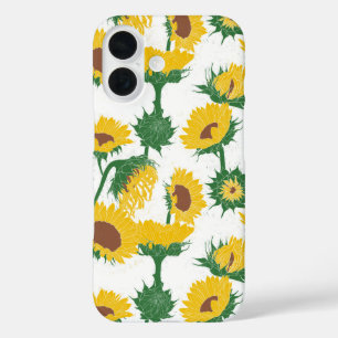 Woodblock Print Sunflower yellow iPhone 16 Case
