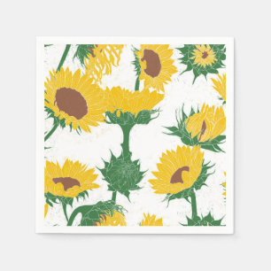 Woodblock Print Sunflower yellow Napkin