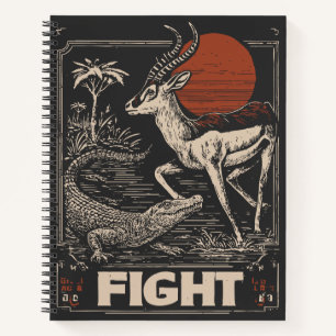 Woodblock Wildlife Battle Antelope Crocodile Notebook