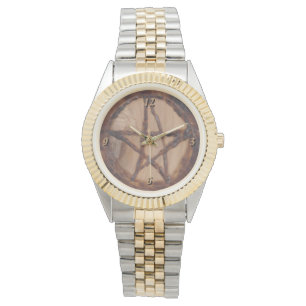 Woodburned Pentacle Primitive Witch Wiccan Pagan Watch