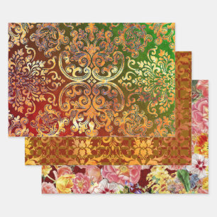Woodbury Damask and Flower Festival Wrapping Paper Sheet
