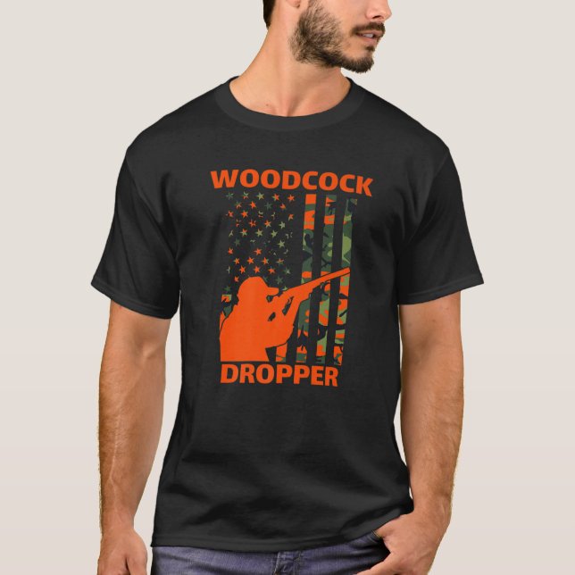 Woodcock Hunting Camo American Flag Bird Hunt Snip T-Shirt (Front)