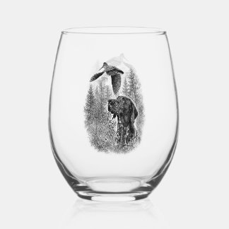 Woodcock Hunting Stemless Wine Glass