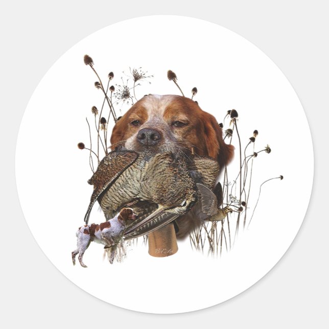 Woodcock hunting with Brittany Spaniel     Classic Round Sticker (Front)