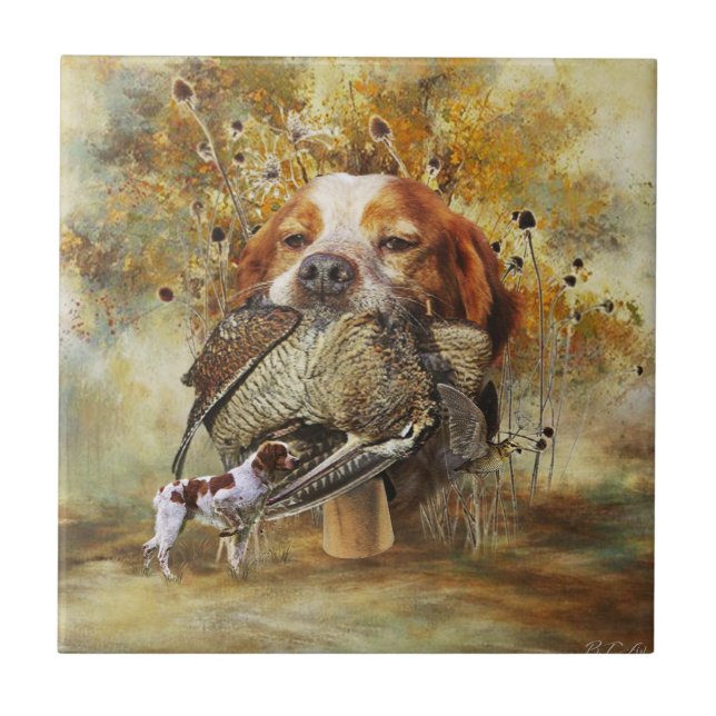 Woodcock hunting with Brittany Spaniel      Tile (Front)