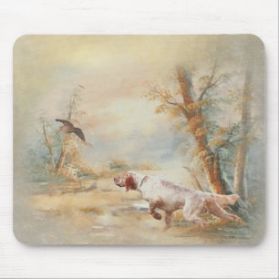 Woodcock Hunting with English Setter in forest, Ar Mouse Pad