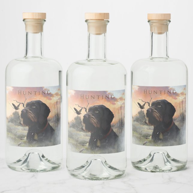 Woodcock Hunting with German Wirehaired Pointer   Liquor Bottle Label (Bottles)