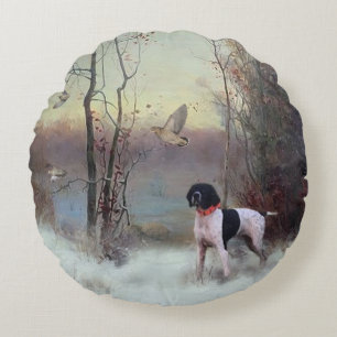 Woodcock Hunting with GSP   Round Cushion