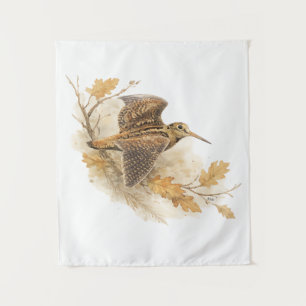 Woodcock in Flight  ,  Autumn Woodland Nature Art Tapestry