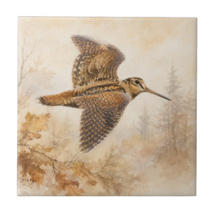 Woodcock in Flight , Autumn Woodland Nature Art Tile