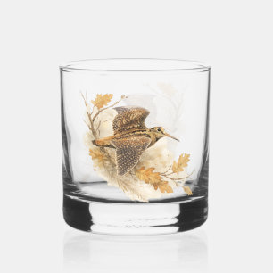 Woodcock in Flight  ,  Autumn Woodland Nature Art Whiskey Glass