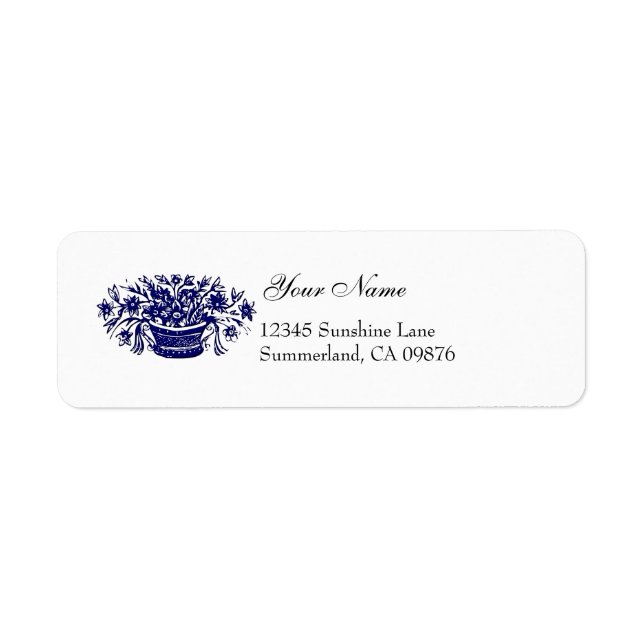 Woodcut Blue Flowers Custom Label (Front)