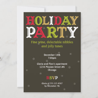 Woodcut colourful Christmas holiday party snowflak Invitation