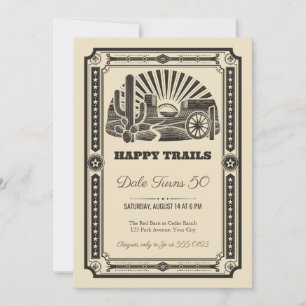 Woodcut Desert Cactus 50th Birthday Invitation