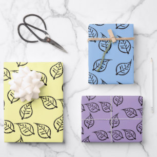 Woodcut Leaf Pattern on Pastel Wrapping Paper Sheet