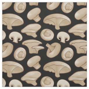 Woodcut Mushrooms Pattern Fabric
