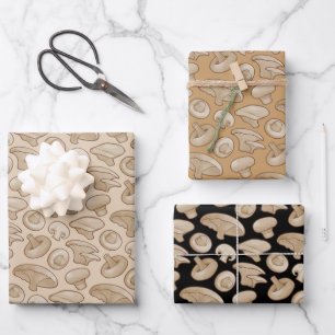 Woodcut Mushrooms Pattern Wrapping Paper Sheet