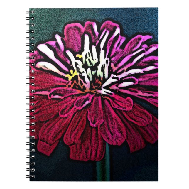 Woodcut Zinnia Spiral Notebook (Front)