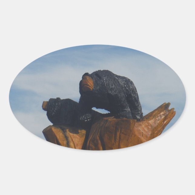 Wooded Black Bearswith  Blue Smoky Mountains Sky Oval Sticker (Front)