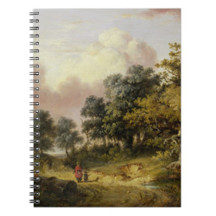 Wooded Landscape with Woman and Child Walking Down Spiral Notebook