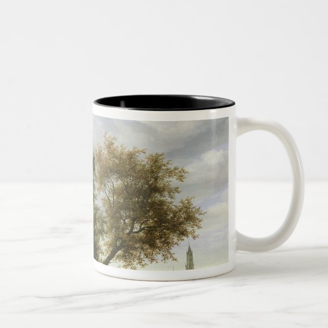 Wooded river landscape Two-Tone coffee mug (Right)