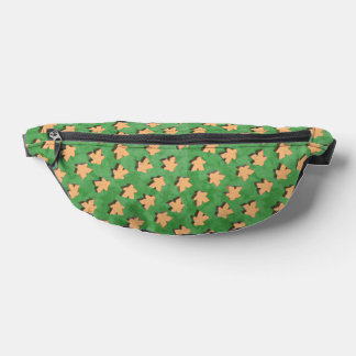 Wooden 3D Meeples on Green Bum Bags
