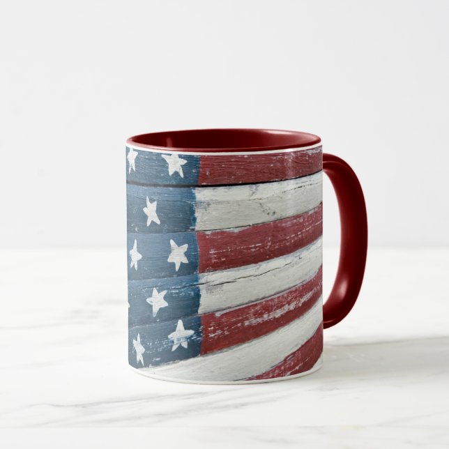 Wooden American Flag Mug (Front Right)
