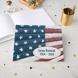 Wooden American Veteran Flag Memorial Service Guest Book