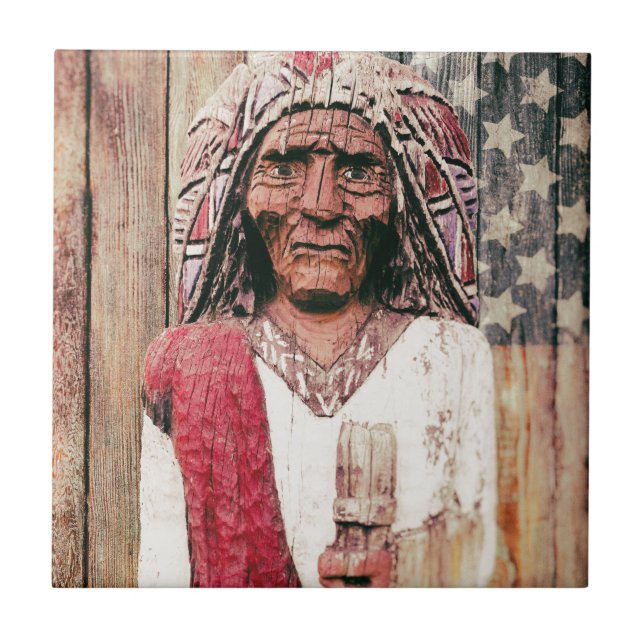Wooden Antique Cigar Store Indian Tile (Front)