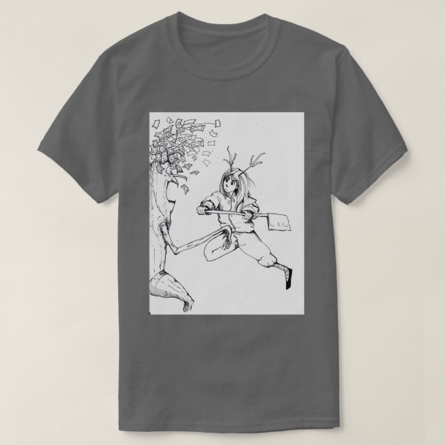 Wooden Antler Girl Attacking the Money Tree T-Shirt (Design Front)