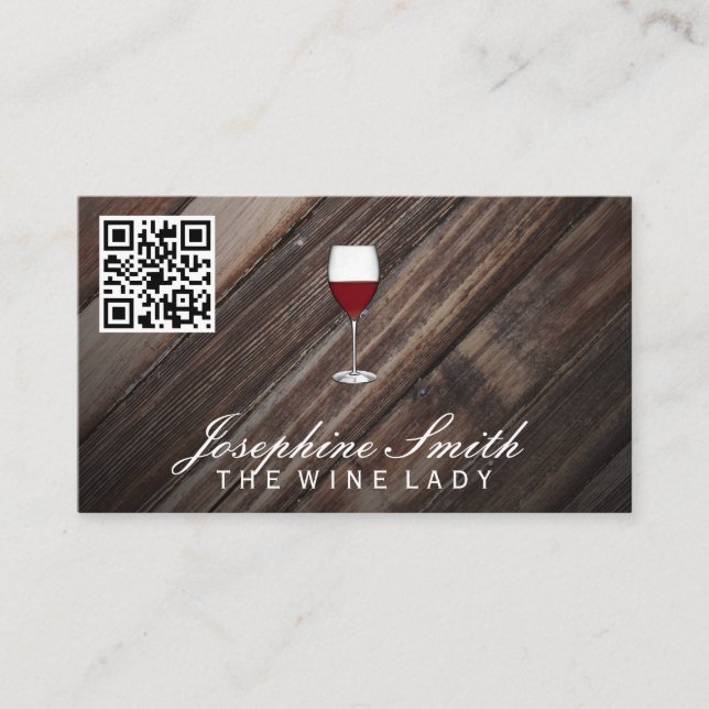 Wooden Background | Wine | QR Code Business Card (Front)