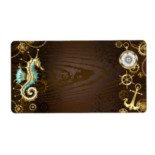 Wooden Background with Mechanical Seahorse