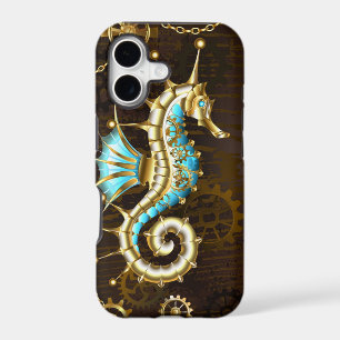 Wooden Background with Mechanical Seahorse