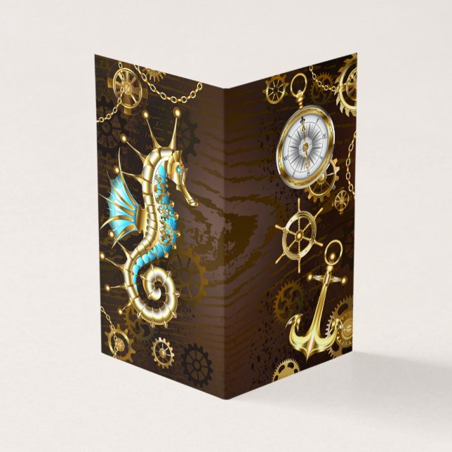 Wooden Background with Mechanical Seahorse (Outside)