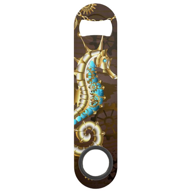 Wooden Background with Mechanical Seahorse (Front)