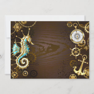 Wooden Background with Mechanical Seahorse Announcement