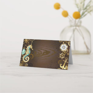 Wooden Background with Mechanical Seahorse Appointment Card