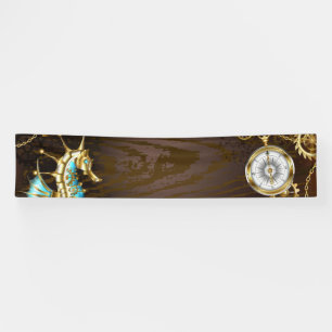 Wooden Background with Mechanical Seahorse Banner