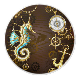 Wooden Background with Mechanical Seahorse Ceramic Knob