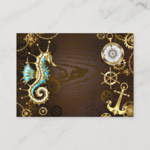 Wooden Background with Mechanical Seahorse Enclosure Card