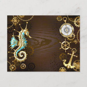 Wooden Background with Mechanical Seahorse Enclosure Card