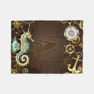 Wooden Background with Mechanical Seahorse Fleece Blanket