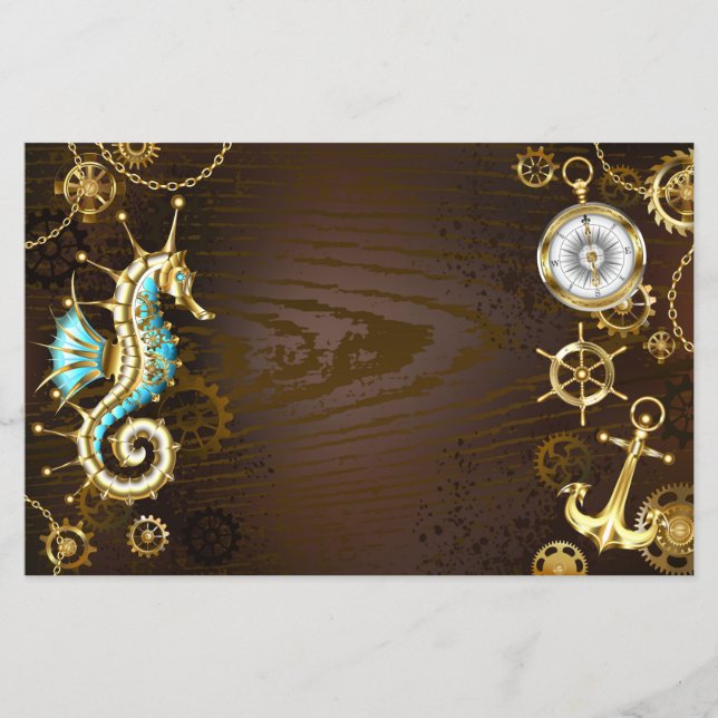 Wooden Background with Mechanical Seahorse Flyer (Front)